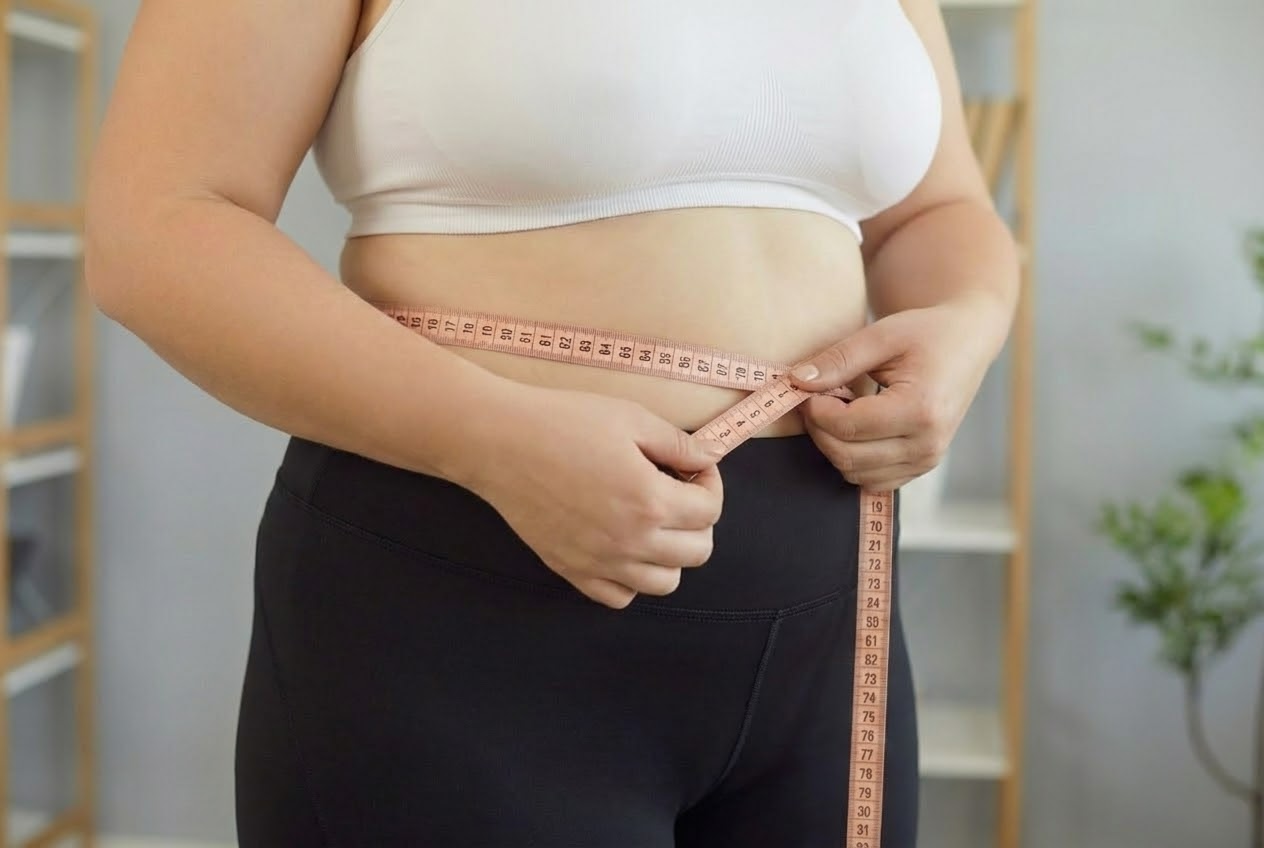 Крупний план: сантиметрова стрічка на талії — приклад, як міряти без перетиску