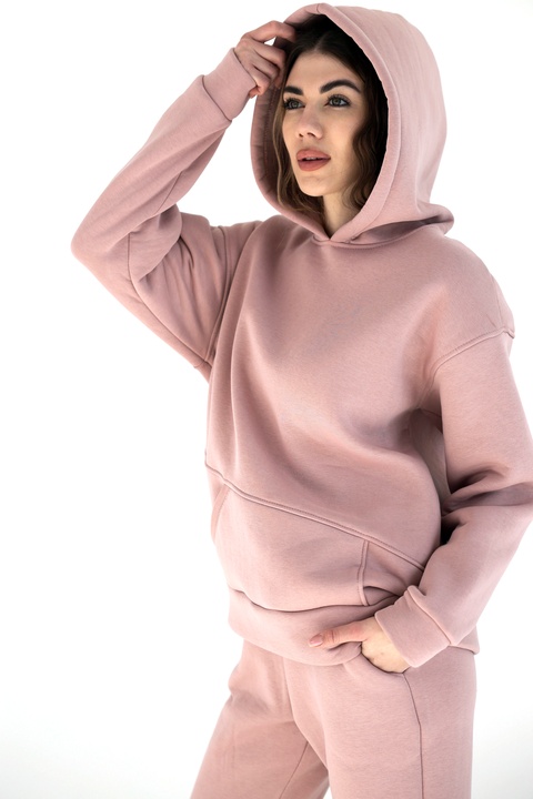 Жіночий спортивний костюм тринитка з начосом UrbanFlow (Пудра)