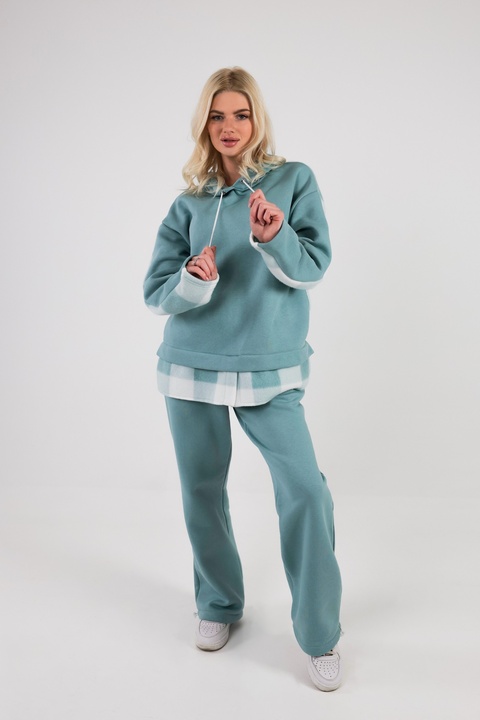Спортивний костюм із тринитки з начосом PlaidVibe (Бірюза)
