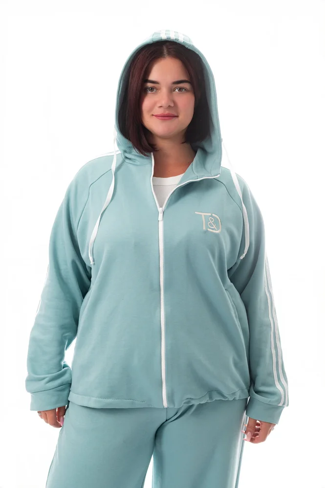 Спортивный костюм plus size с капюшоном, кофта + джоггеры, тринитка-диагональ — фото 7 (665x998)