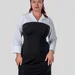Fitted plus size dress with collar, V-neck and cuffs, poplin + diving fabric — photo 6 (75x75)