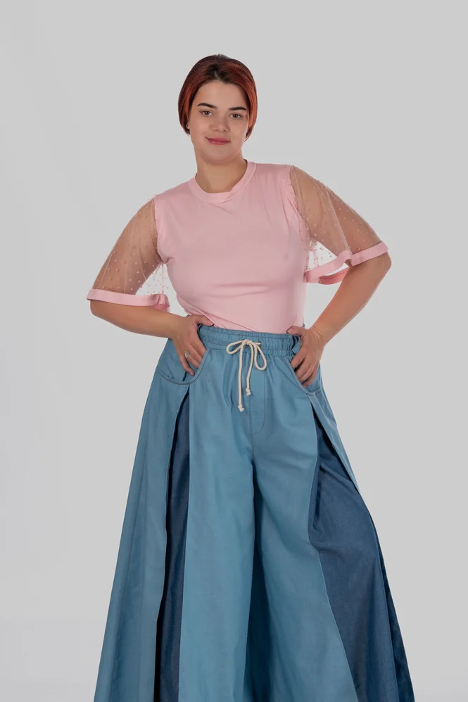 women's plus size maxi trouser skirt with box pleats and a high rise — photo 3 (665x998)