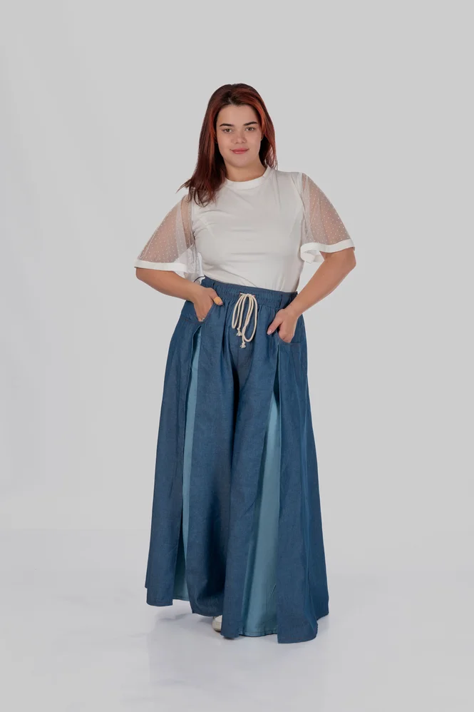 women's plus size maxi trouser skirt with box pleats and a high rise — photo 5 (665x998)