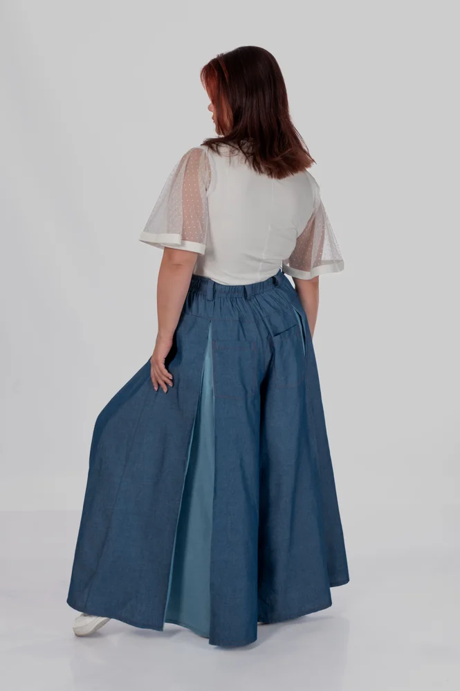 women's plus size maxi trouser skirt with box pleats and a high rise — photo 8 (665x998)