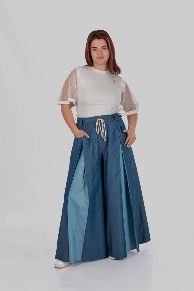 women's plus size maxi trouser skirt with box pleats and a high rise — photo 4 (665x998)