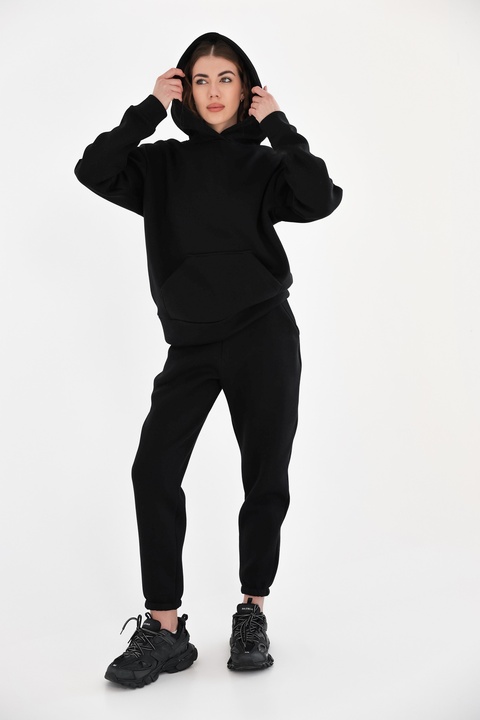 Спортивний костюм тринитка з начосом з карманом кенгуру EnergyLine (Чорний)