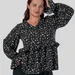 Вільна блуза plus size Jerri з V-вирізом, рукавом-буф і воланом на талії JERRI (чорний) — фото 2 (75x75)