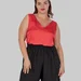 Жіночий шовковий топ plus size на широких бретелях з V-вирізом LIVIA (червоний) — фото 2 (75x75)
