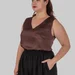 Жіночий шовковий топ plus size на широких бретелях з V-вирізом LIVIA (коричневий) — фото 3 (75x75)