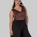 Жіночий шовковий топ plus size на широких бретелях з V-вирізом LIVIA (коричневий) — фото 4 (75x75)