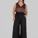 Жіночий шовковий топ plus size на широких бретелях з V-вирізом LIVIA (коричневий) — фото 5 (75x75)