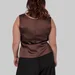 Жіночий шовковий топ plus size на широких бретелях з V-вирізом LIVIA (коричневий) — фото 8 (75x75)