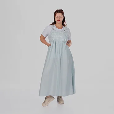 Жіночий лляний сарафан міді plus size з широкими бретелями та рослинним принтом LOTTA (блакитний)