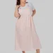 Жіночий лляний сарафан міді plus size з широкими бретелями та рослинним принтом LOTTA (персиковий) — фото 1 (75x75)
