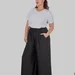 Жіночі літні штани палаццо plus size з віскози жатки з поясом на резинці MAREN (чорний) — фото 8 (75x75)