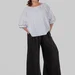 Жіночі літні штани палаццо plus size з віскози жатки з поясом на резинці MAREN (чорний) — фото 1 (75x75)