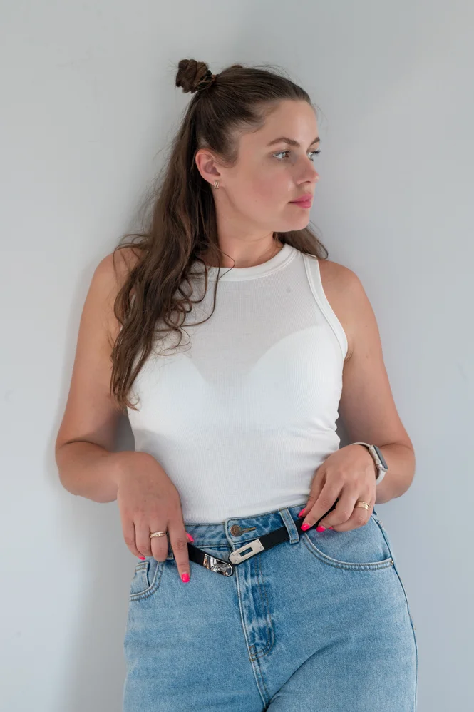 faux leather belt with clasp buckle 20 mm Black (Silver) — photo 3 (665x998)
