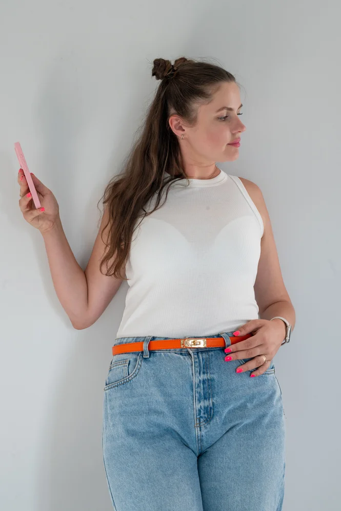 faux leather belt with clasp buckle 20 mm Orange (Gold) — photo 2 (665x998)