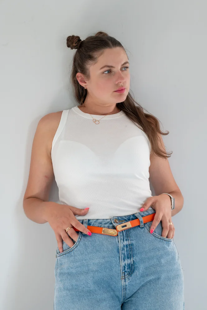 faux leather belt with clasp buckle 20 mm Orange (Gold) — photo 4 (665x998)