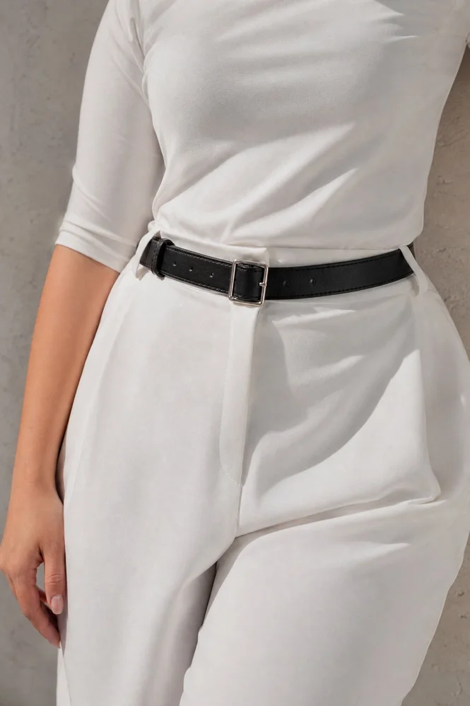 faux leather belt with rectangular buckle, 30 mm — photo 3 (665x998)