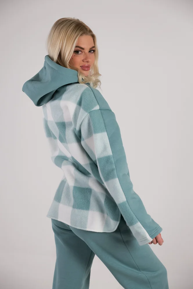 Спортивний костюм із тринитки з начосом PlaidVibe (Бірюза) — фото 5 (665x998)