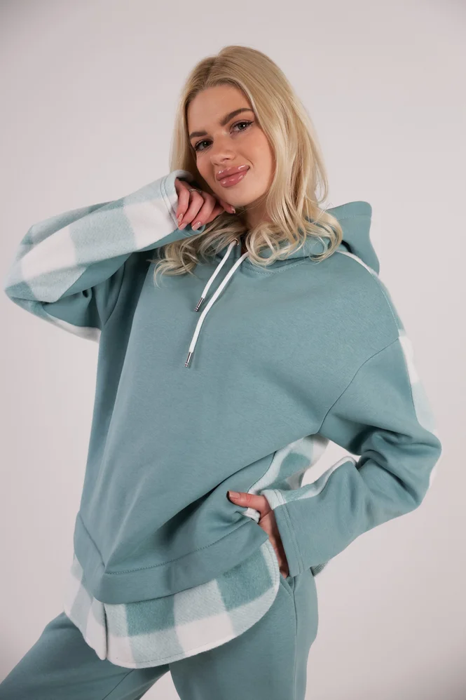 Спортивний костюм із тринитки з начосом PlaidVibe (Бірюза) — фото 7 (665x998)