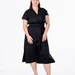 Легка літня сукня міді plus size з поясом, коміром, V-вирізом і кишенями, поплін 100% бавовна Raven Light (чорний) — фото 1 (75x75)