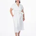 Легка літня сукня міді plus size з поясом, коміром, V-вирізом і кишенями, поплін 100% бавовна Raven Light (молочний) — фото 3 (75x75)
