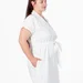 Легка літня сукня міді plus size з поясом, коміром, V-вирізом і кишенями, поплін 100% бавовна Raven Light (молочний) — фото 7 (75x75)