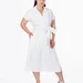 Легка літня сукня міді plus size з поясом, коміром, V-вирізом і кишенями, поплін 100% бавовна Raven Light (молочний) — фото 1 (75x75)