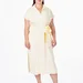 Легка літня сукня міді plus size з поясом, коміром, V-вирізом і кишенями, поплін 100% бавовна Raven Light (вершковий) — фото 5 (75x75)