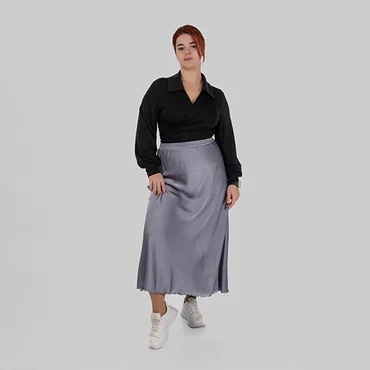 Шовкова спідниця міді SANSA (світло-сірий)