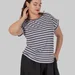 Жіноча віскозна футболка plus size у смужку з коротким рукавом TILDA (темно-сірий) — фото 4 (75x75)