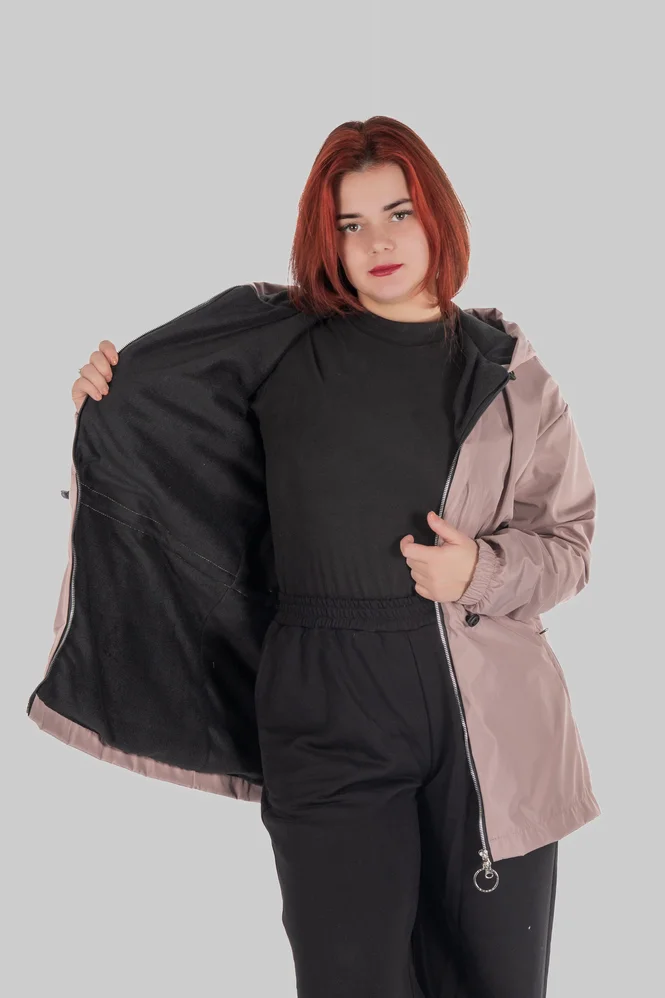 Жіноча утеплена демісезонна куртка WindFlex (пудровий) — фото 2 (665x998)