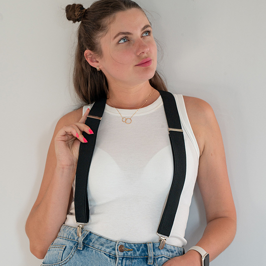 Women's elastic Y-back suspenders with metal clips (Black)