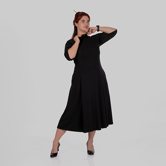 Сукня міді з коміром-стійкою та розкльошеною спідницею MILANA (Чорний)