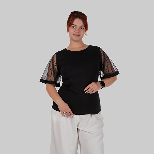 Жіноча блуза з гіпюровими рукавами AMELIE (Чорний)