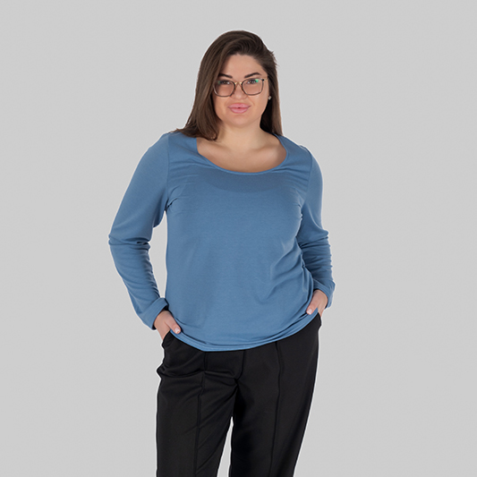 Лонгслів з двонитки з низькою горловиною KIRA D (Блакитний)