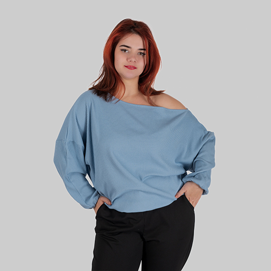Джемпер рубчик віскоза з відкритим плечем KAYA (Блакитний)