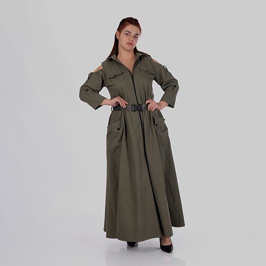 Бавовняна сукня з поясом та відкритими плечима Athena (Хакі)