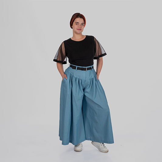women's plus size maxi trouser skirt with a yoke and soft gathering