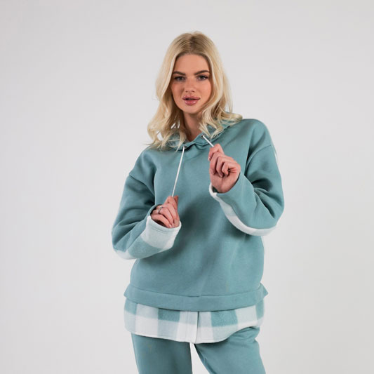 Спортивний костюм із тринитки з начосом PlaidVibe (Бірюза)