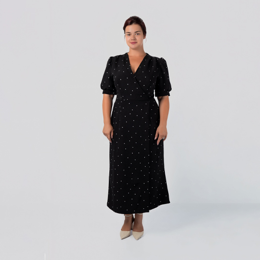 Polka Dot Wrap Dress with Slit
