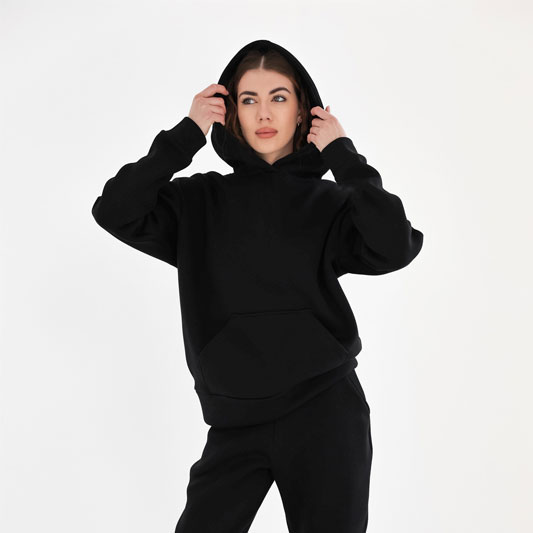 Спортивний костюм тринитка з начосом з карманом кенгуру EnergyLine (Чорний)