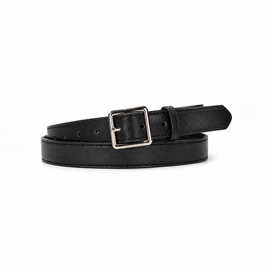 faux leather belt with rectangular buckle, 30 mm