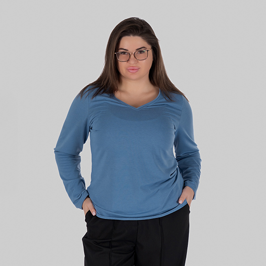 Лонгслів з двонитки з глибоким V-вирізом VIRA D (Блакитний)