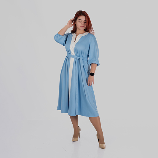 Сукня міді з поясом із м’якої віскозної тканини ENNY (Блакитний)