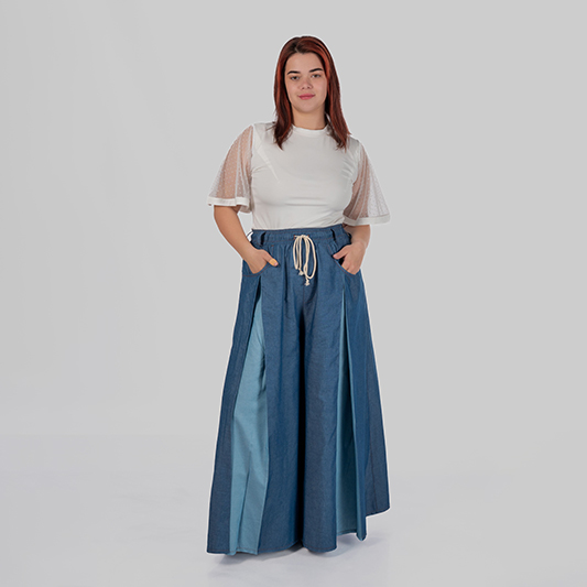 women's plus size maxi trouser skirt with box pleats and a high rise