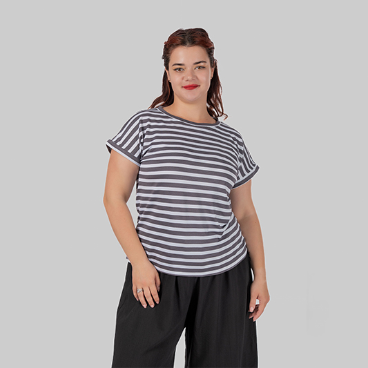 women's plus size striped viscose t-shirt with short sleeves