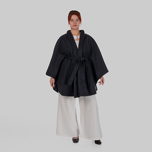 Жіночий кейп з поясом вовна кашемір плюс сайз Diana (Темно-синій)